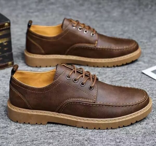Men's handmade leather office shoes in lace-up, moccasin styles.